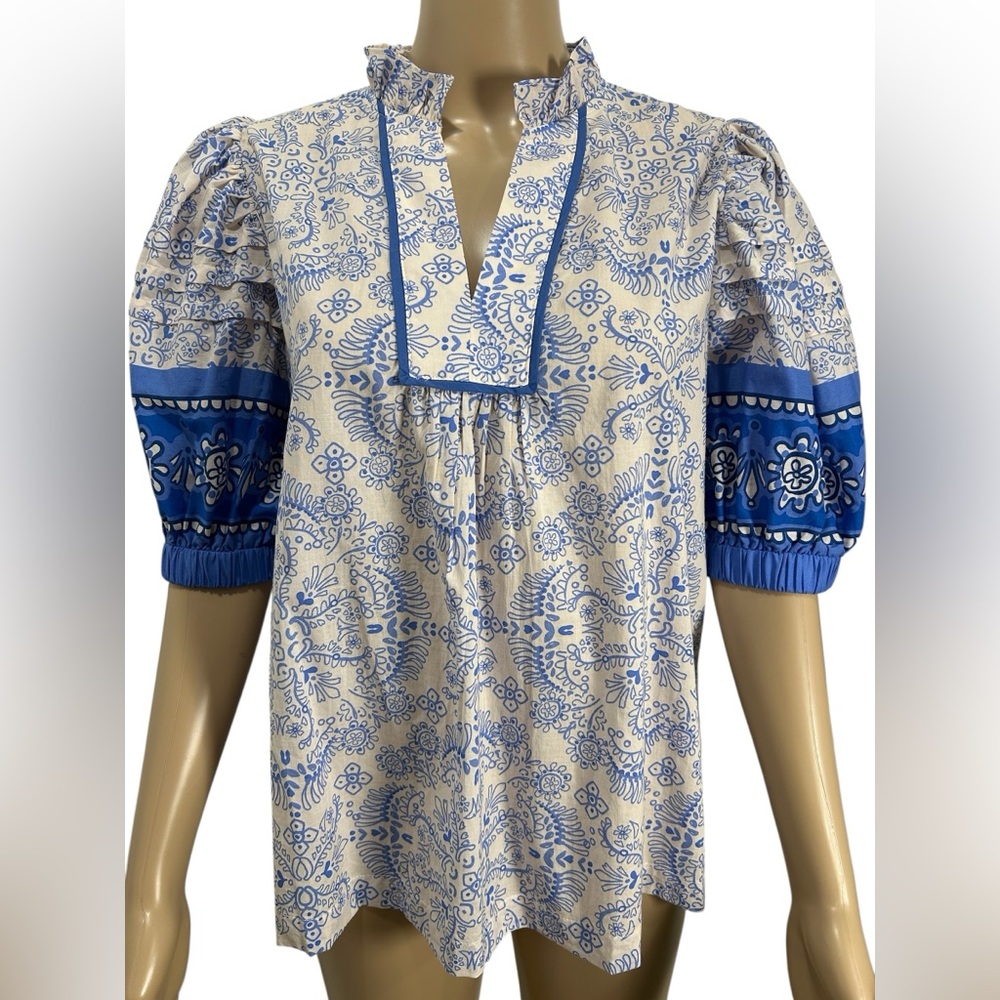 PINCH AVARA Floral Contrast Floral Puff Sleeve Women's Top size XL - Picture 2 of 5